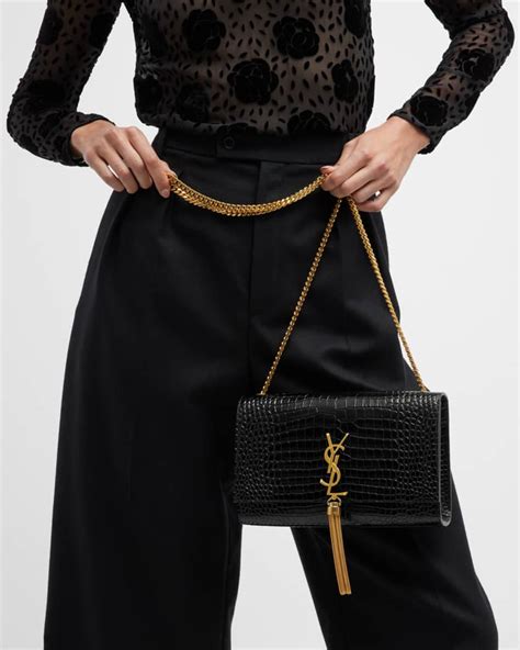 kate monogram ysl medium crocodile-embossed tassel shoulder bag|Kate Monogram YSL Medium Crocodile.